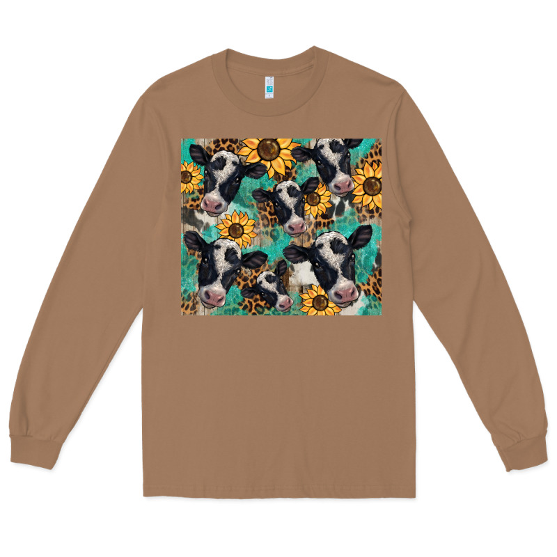 Western Leopard Sunflower Black And White  Cow Long Sleeve Tee by BarkalooDesign | Teevron