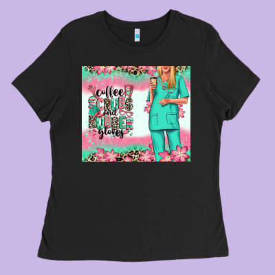 Ladies Tee coffee scrubs rubber gloves nurse
