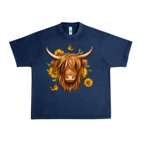 Navy sunflowers long haired cow Urban Heavy Tee - Jasminsmagicworld