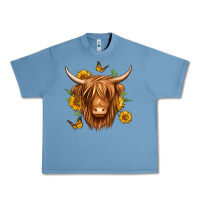 Pebble Blue sunflowers long haired cow Urban Heavy Tee - Jasminsmagicworld