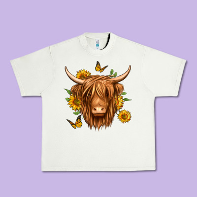 Sunflowers Long Haired Cow Urban Heavy Tee Designed By Jasminsmagicworld