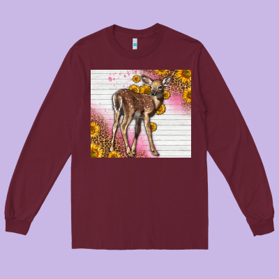 Western Cute Baby Deer Fawn Long Sleeve Tee Designed By Lillyallendesigns