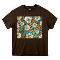 Chocolate Brown Leopard And Tiger Daisy Heavy Core Tee - RanaPortraitStore