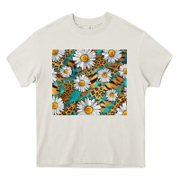 Cream Leopard And Tiger Daisy Heavy Core Tee - RanaPortraitStore