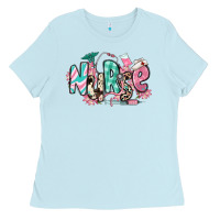 Baby Blue floral nurse Ladies Tee - RanaPortraitStore