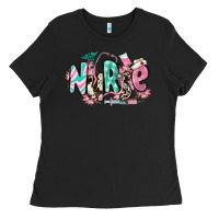 Black floral nurse Ladies Tee - RanaPortraitStore