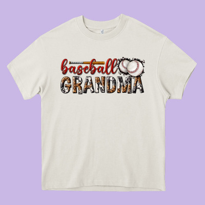 Baseball Grandma With Leopard Heavy Core Tee Designed By Texasbilliewilder