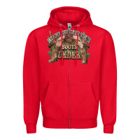 Red whose bed have your boots under cowboy western Zipper Hoodie - NancyCooperArtShop
