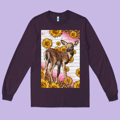 Western Cute Baby Deer Fawn Long Sleeve Tee Designed By Lillyallendesigns