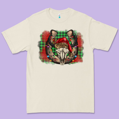 Christmas Horseshoe Bull Skull Premium Tee Designed By Barkaloodesign