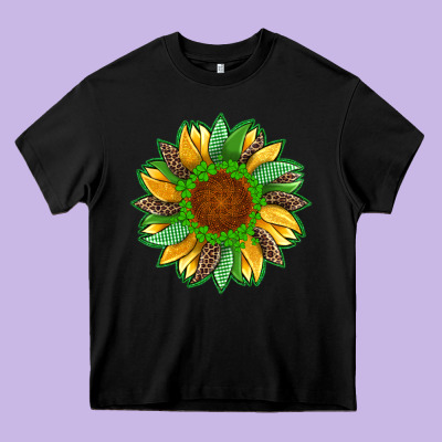 St Patricks Sunflower With Leopard  Shamrock And Glitter Heavy Core Tee Designed By Artiststas