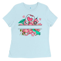 Baby Blue nurse flowers custom name design Ladies Tee - RanaPortraitStore