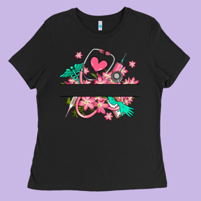 Ladies Tee nurse flowers custom name design