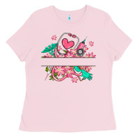 Bubblegum Pink nurse flowers custom name design Ladies Tee - RanaPortraitStore