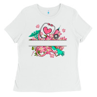 White nurse flowers custom name design Ladies Tee - RanaPortraitStore