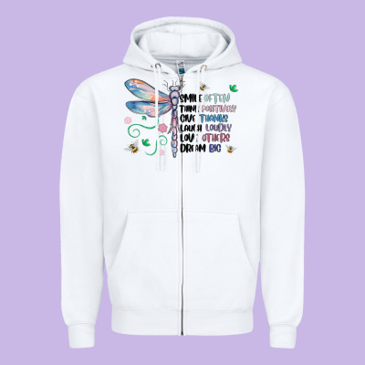 Dragonfly Smile Tink Give Laugh Love Dream Zipper Hoodie Designed By Maliassmallbusiness