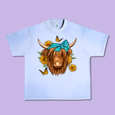 Sunflower Long Haired Cow Urban Heavy Tee Designed By Jasminsmagicworld