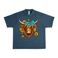 Midnight Navy sunflower long haired cow Urban Heavy Tee - Jasminsmagicworld
