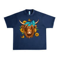 Navy sunflower long haired cow Urban Heavy Tee - Jasminsmagicworld