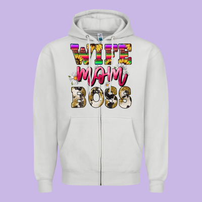 Wife Mom Boss Daisy Zipper Hoodie Designed By Nancycooperartshop