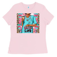 Bubblegum Pink nurse life afro woman Ladies Tee - RanaPortraitStore