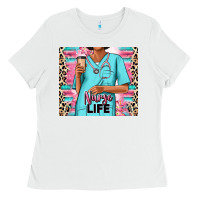White nurse life afro woman Ladies Tee - RanaPortraitStore