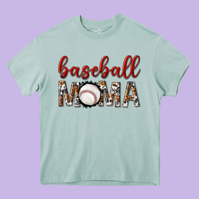 Baseball Mama With Leopard Heavy Core Tee Designed By Texasbilliewilder