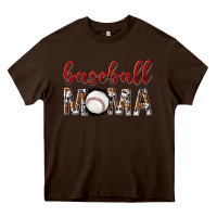 Chocolate Brown baseball mama with leopard Heavy Core Tee - texasbilliewilder