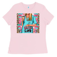 Bubblegum Pink nurse life blonde woman Ladies Tee - RanaPortraitStore