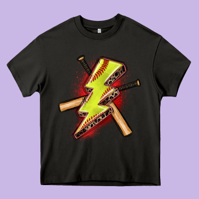 Softball Lightning Bolt Heavy Core Tee Designed By Zillion Design Studio