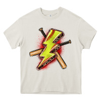 Cream softball lightning bolt Heavy Core Tee - Zillion Design Studio