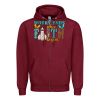 Burgundy worry ends when faith begins Zipper Hoodie - NancyCooperArtShop