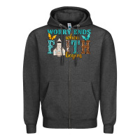 Charcoal Heather worry ends when faith begins Zipper Hoodie - NancyCooperArtShop