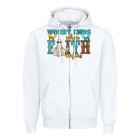 White worry ends when faith begins Zipper Hoodie - NancyCooperArtShop