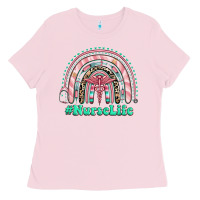 Bubblegum Pink nurse life rainbow Ladies Tee - RanaPortraitStore