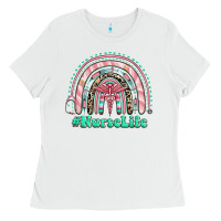White nurse life rainbow Ladies Tee - RanaPortraitStore