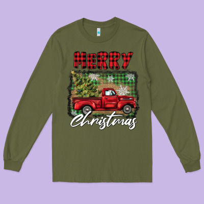 Merry Christmas Truck Long Sleeve Tee Designed By Barkaloodesign