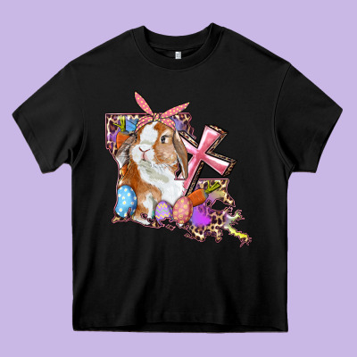 Heavy Core Tee Louisiana Map Easter Bunny And Cross