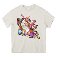 Cream Louisiana Map Easter Bunny And Cross Heavy Core Tee - RanaPortraitStore