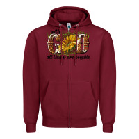 Burgundy with god all things are possible Zipper Hoodie - NancyCooperArtShop
