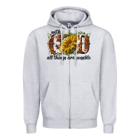 Heather Grey with god all things are possible Zipper Hoodie - NancyCooperArtShop