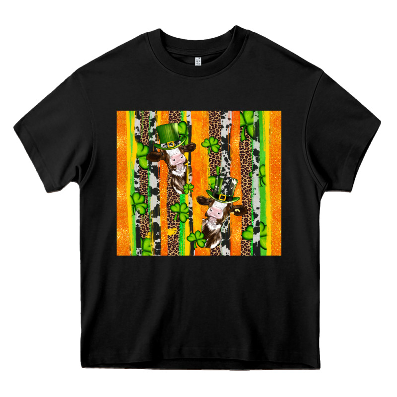 St Patricks Cow And Shamrock With Cowhide Heavy Core Tee by Artiststas | Teevron