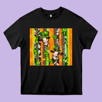 St Patricks Cow And Shamrock With Cowhide Heavy Core Tee Designed By Artiststas