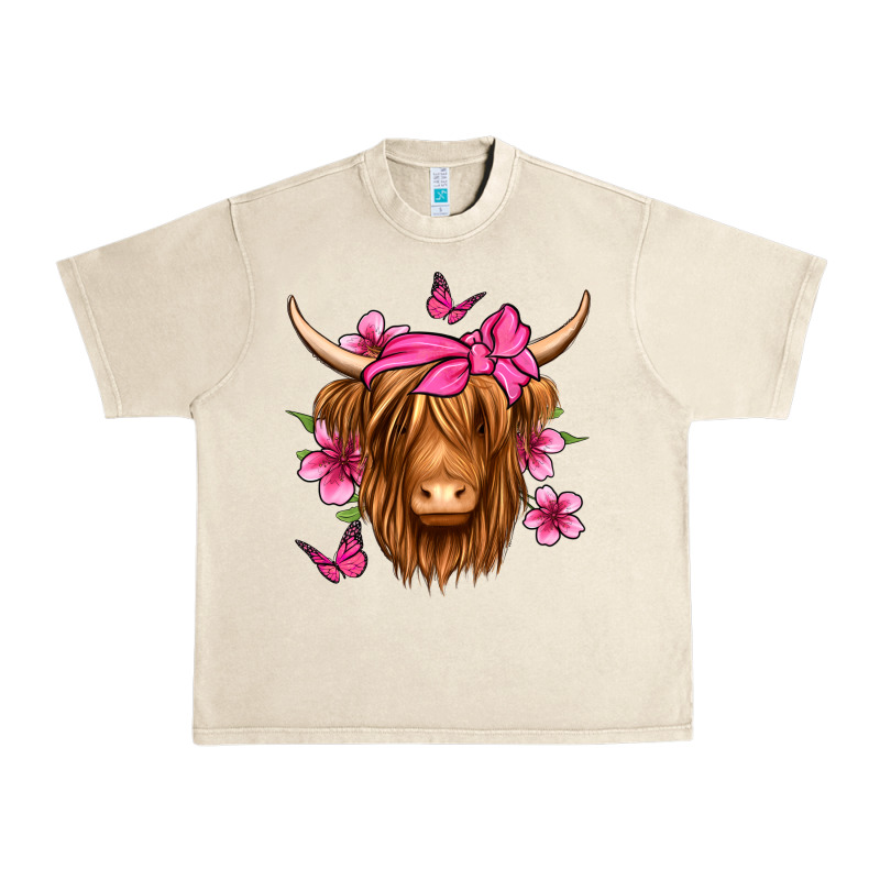 Floral Pink Bandana Longhaired Cow Urban Heavy Tee by Jasminsmagicworld | Teevron