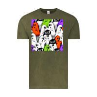 Vintage Olive boo ghosts seamless pattern Vintage Tee - BundleAndBundleShop
