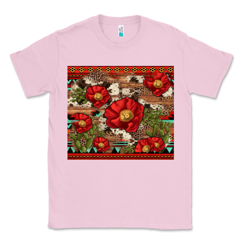 Red Flower And Cactus With Cowhide And Aztec Classic Tee by Artiststas | Teevron