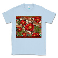 Dusty Blue red flower and cactus with cowhide and aztec Classic Tee - Artiststas