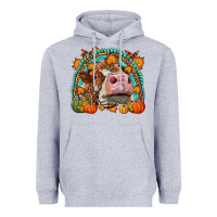 Heather Grey Fall Cow Rainbow Heavyweight Hoodie - LillyAllenDesigns