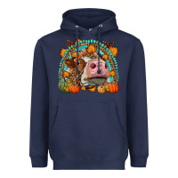 Navy Fall Cow Rainbow Heavyweight Hoodie - LillyAllenDesigns