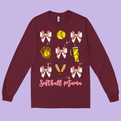 Softball Coquette Bow Long Sleeve Tee Designed By Jahusdesignshop
